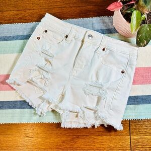 AEO White Distressed Hi Rise Shortie Shorts